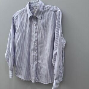 Talbots Petites Wrinkle Resistant Purple Stripe Button Down Shirt 12P Cotton